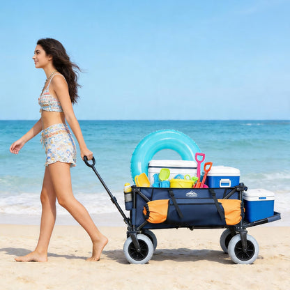 OTIATrail Beach Wagon, Big All-Terrain 9"x4" PU Wheels for Sand, 200L Large Capacity & 330lbs Heavy Duty, Collapsible Utility Wagon with Extended Tailgate for Beach Camping Outdoors