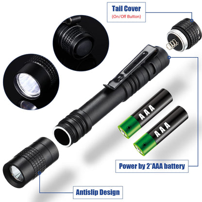Zhengmy 50pack LED Flashlight Bulk Father's Day Gift for Men, 5 Inch Small Pocket Flashlight with Clip Aaa Battery Powered Compact Mini Edc Pen Light Handheld Tiny Portable for Tight Spaces, Emergency