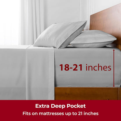 Mellanni California King Sheets - 4 PC Ultra Soft, Cooling Bedding Set - Hotel Luxury, Wrinkle & Fade Resistant (Light Gray)
