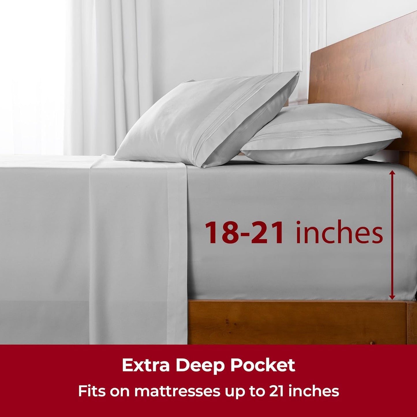 Mellanni Extra Deep Full Sheets - Hotel Luxury Ultra Soft Cooling Bedding | 4 PC Set, Light Gray
