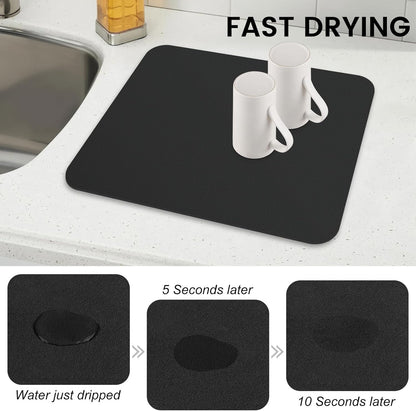 WISELIFE Dish Drying Mat - Super Absorbent Kitchen Counter Mat | Easy Clean, 15"x18", Classic Black
