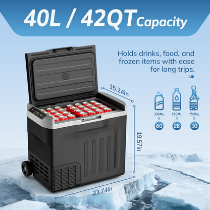 Antarctic Star 12 Volt Car Refrigerator,43QT(40L) Electric Cooler, -4℉~68℉ Portable Fridge Freezer,12V 24V DC 100-240V AC Car Fridge with Wheels&2 Baskets for Car,Camping,RV,BLACK