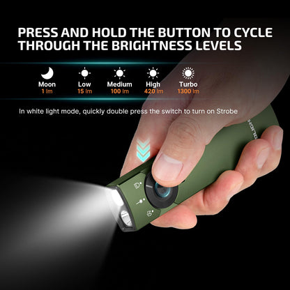 OLIGHT Arkfeld Pro Rechargeable EDC Flat Flashlight with UV and White LED Combo, 1300 Lumens Portable Pocket Lights for Outdoors Emergency Working (OD-Green CW)