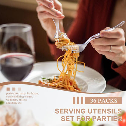 Mwellewm 36Pcs Serving Utensils Large Plastic Serving Utensils Set Serving Spoons for Buffet Clear Disposable Plastic Tongs 8.5'' Heavy Duty Slotted Spoons/Forks Supplies for Party Food Salad Soup