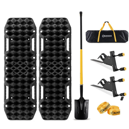 BUNKER INDUST Traction Board Recovery Kit, 2 Pcs Gen 7th Recovery Track with Carry Bag, Side Mount Bracket Kit with Lock, 1 Pcs 59 inch Square Shovel for Garden,Digging,Camping, 4x4 Off-Road