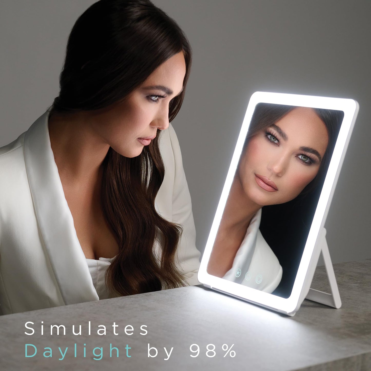 Ilios Lighting Rechargeable LED Portable Vanity Mirror — Simulates Daylight by 98%, 3 Color Modes, 5 Dimming Levels, Up to 125-Min Battery, USB-C, Touch Control, Adjustable Stand, Travel Makeup Mirror