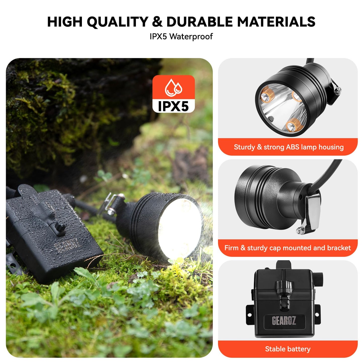 GearOZ 10W Coon Hunting Lights, 45000LUX Hunting Headlamp for Coyotes Hog Predators, Rechargeable & Waterproof, 6 Lighting Modes, 4 Powerful LEDs (White Red Green Amber) for Night Working