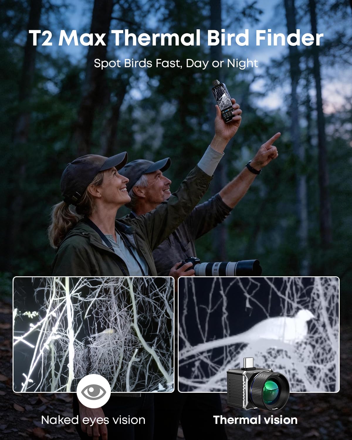 Thermal Master T2 Max - Birdwatching Thermal Camera for Android, 512x384 Super Resolution Thermal Monocular with 50Hz, 15mm Manual Lens, 15x Digital Zoom, 25mK NETD, Wildlife Observation, Black