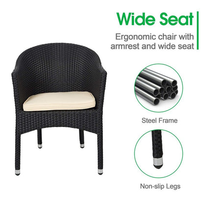 TRY & DO Patio Outdoor Rattan Wicker Dining Chair with Removable Soft Cushion, Indoor Outdoor Rattan Dining Chair for Garden, Balcony, All-Weather Armchair, No Assembly Required, 1 PC(Black)