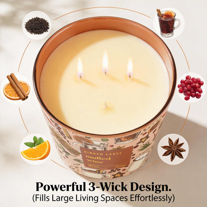 Hidden Label Mulled Wine Scented Candle for Home, 30oz Large 3 Wick Soy Candle, 100H Long Lasting, Cinnamon Orange Clove, Non-Toxic Clean Burn, Christmas Winter Gifts for Women, Holiday Gift