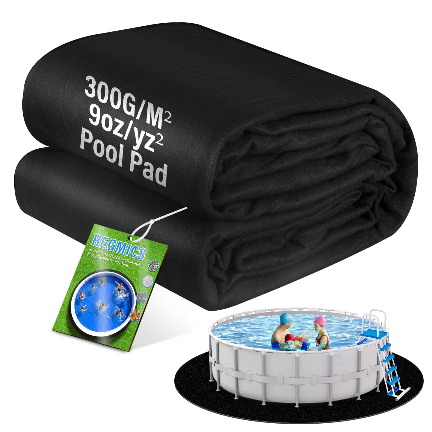 REGMICS 24ft Round Above Ground Pool Pad, 300G/M² (9oz/yz²) Heavy Duty Pool Mats for Floor, Seamless Puncture Resistant Under Pool Mat, Professional Ground Protector for Gravel & Concrete, Black
