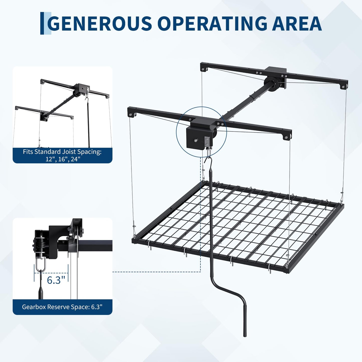 Overhead Garage Storage Rack, Adjustable 4x4 ft Ceiling Mounted Storage Racks with Dual Locking Safety System, 350 Lb Capacity Overhead Garage Storage Rack for Garage Ceiling Storage, Great for Bins