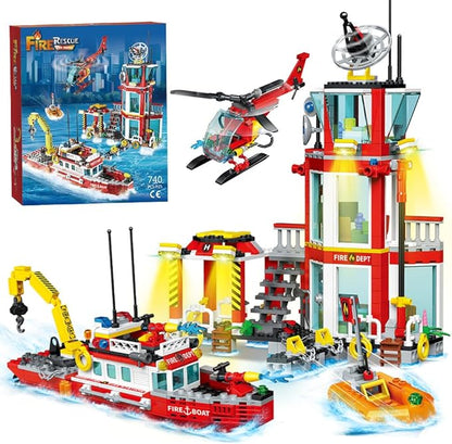 MindBox City Marine Fire Station Building Sets740pcs STEM Toys Building Blocks for Boys 8-12
