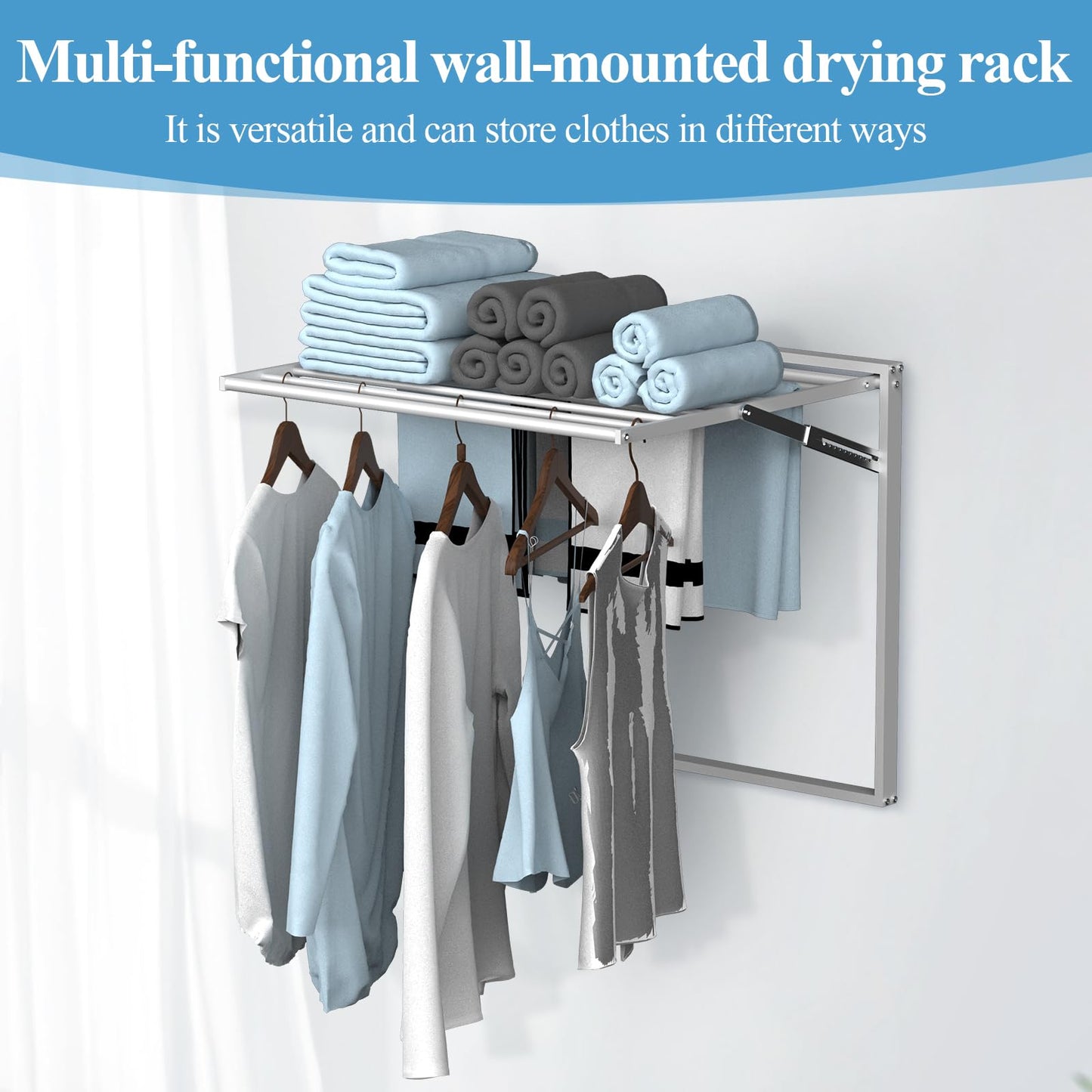 GOOFCXO 2 Pcs Wall Mount Clothes Drying Rack 26 X 31.5 Laundry Room Organizer Laundry Drying Rack Foldable Stainless Steel Drying Rack Clothing Space Saver Laundry Rack for Hanging Clothes Sock Towel