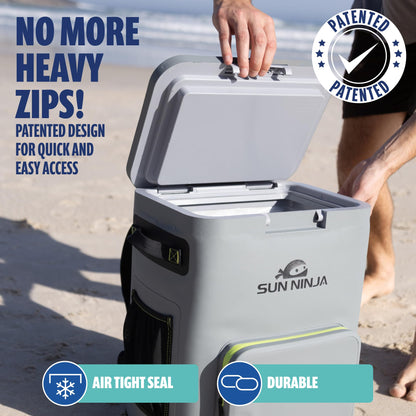 Sun Ninja Backpack Cooler - Insulated Leak Proof Beach Bag - 100% Waterproof Travel Picnic Backpacks for Men & Women - Keeps Drinks Cold for up to 48 Hours - Up to 36 Cans - Grey