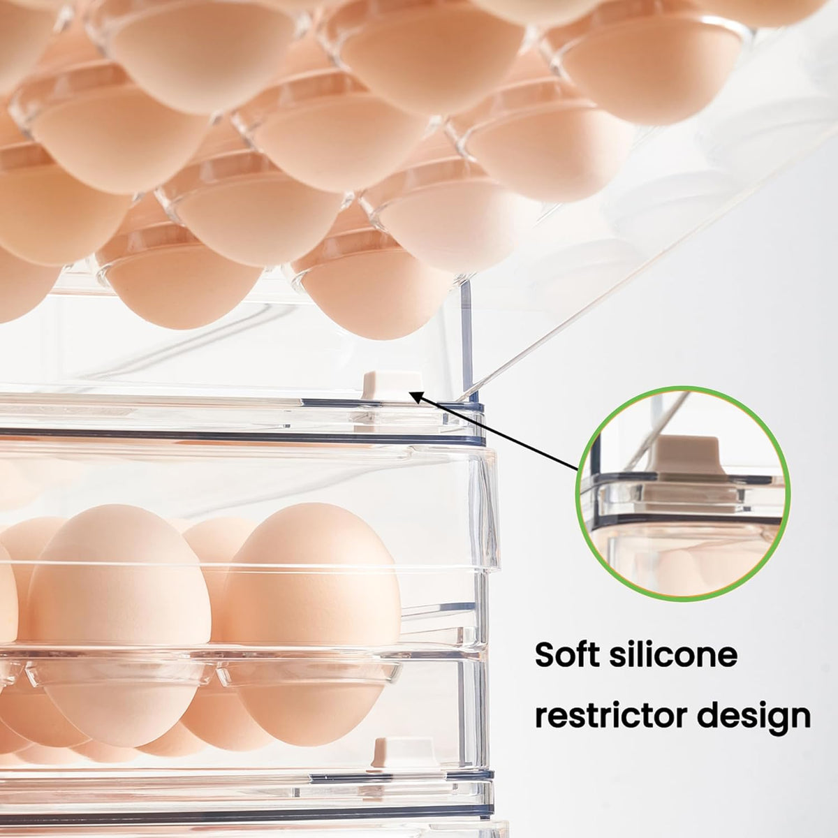 Vacane Egg Holder - 24 Capacity BPA-Free Refrigerator Organizer with Non-Slip Pads | Space-Saving Design