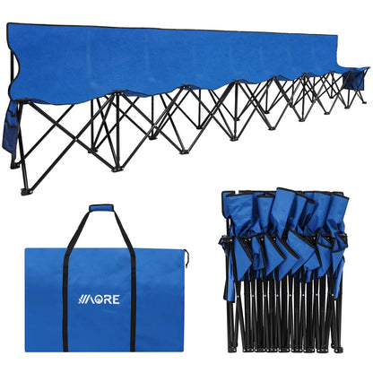 1MORE Portable Folding Bench, Foldable Sideline Bench for Team, 8 Seats Outdoor Camping Chair with Carry Bag & Backrest, Team Sport Sideline Bench for Football,Soccer, Fishing. Blue