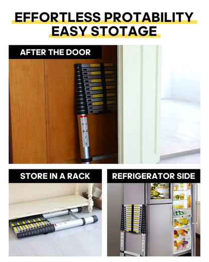 Telescoping Ladder,16.5 FT Aluminum Extension Ladder with 2 Replacement of Non-Slip Rubber Cover, 330 lbs Max Capacity, Multi-Purpose Collapsible Ladder for RV or Outdoor Work