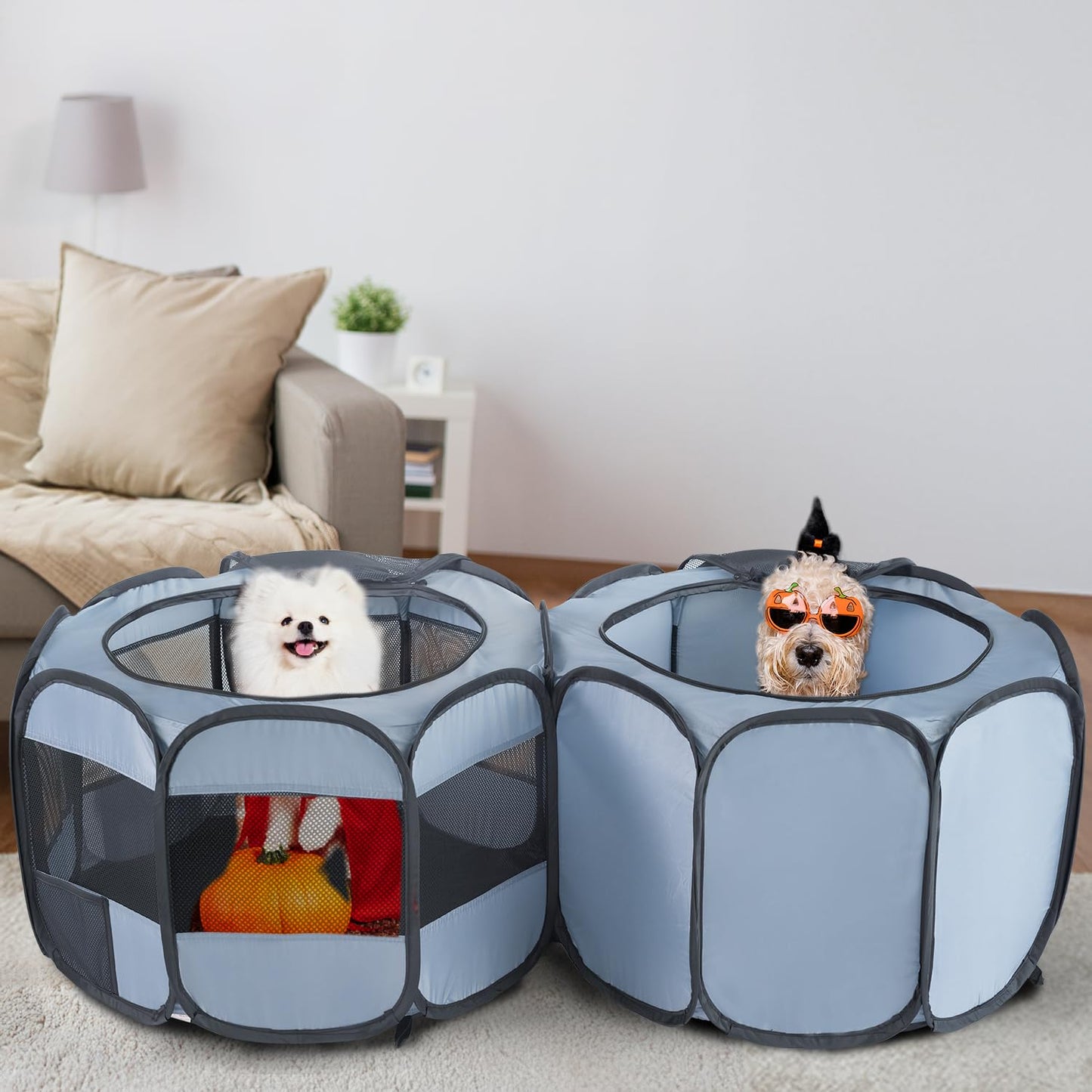 EighteenTek XLarge 2-in-1 Pop up Dog Playpen, Assembly-Free, with Leakproof Pet Pee Pads,Portable Foldable Cat Tent Enclosure Indoor Outdoors Puppy Kittens Small Animals Crates (L, 90" Lx45 Wx28 H)