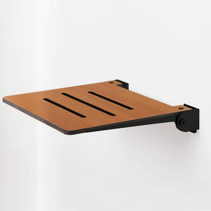 Seachrome 18 inch Silhouette Slimline Folding Wall Mount Shower Bench Seat, Teak Seat with Matte Black Frame