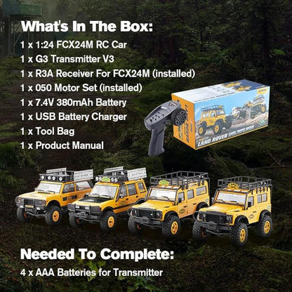 BEEZRC FMS 1/24 RC Crawler RTR FCX24M Land Rover Family Camel Trophy Edition Licensed RC Model 4WD RC Rock Truck 2.4Ghz Hobby Grade RC Car Model Mini Off Road Vehicle with Battery (Defender 110)