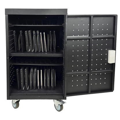 Pearington 20 Device Mobile Charging and Storage Cart for iPads, Chromebooks and Laptop Computers, Up To 17-Inch Screen Size, Surge Protection, Front & Back Access Locking Cabinet, Black
