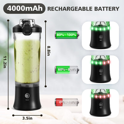 Portable Blender for Shakes and Smoothies- Personal Juicer 20 OZ Electric Protein Shaker Bottle with Insulated Sleeve, USB-C Rechargeable,Travel Lid-Small Blender Cup for Kitchen, Office, Gym,Travel