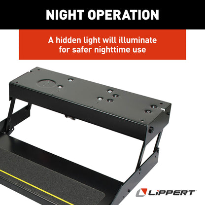 Kwikee 36 Series Single 12V Electric RV Step Assembly, 8.5" Rise, 300 lbs. Heavy-Gauge Steel, Obstruction Sensors, Hidden Light, Anti-Slip Steps, Travel Trailers, 5th Wheels, Campers - 903609025