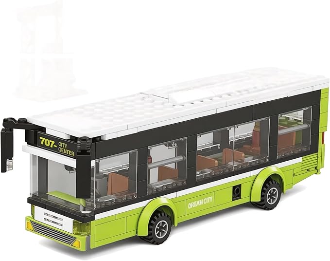 General Jim's City Bus Building Blocks Set - 415-Piece Urban Playset with Functional Doors Removable Top and Bus Stop - Compatible with Major Brick Building Brands