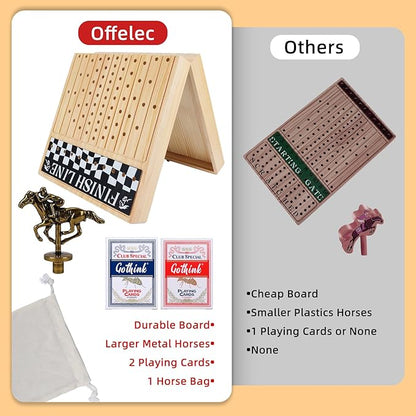 Large 23 inches Horse Race Board Game Premium Durable Foldable Wooden Box Horse Racing Game with 11 Retro Metal Horses 2 Dices and 2 Playing Cards Fun Family Night Games for Adults Kids