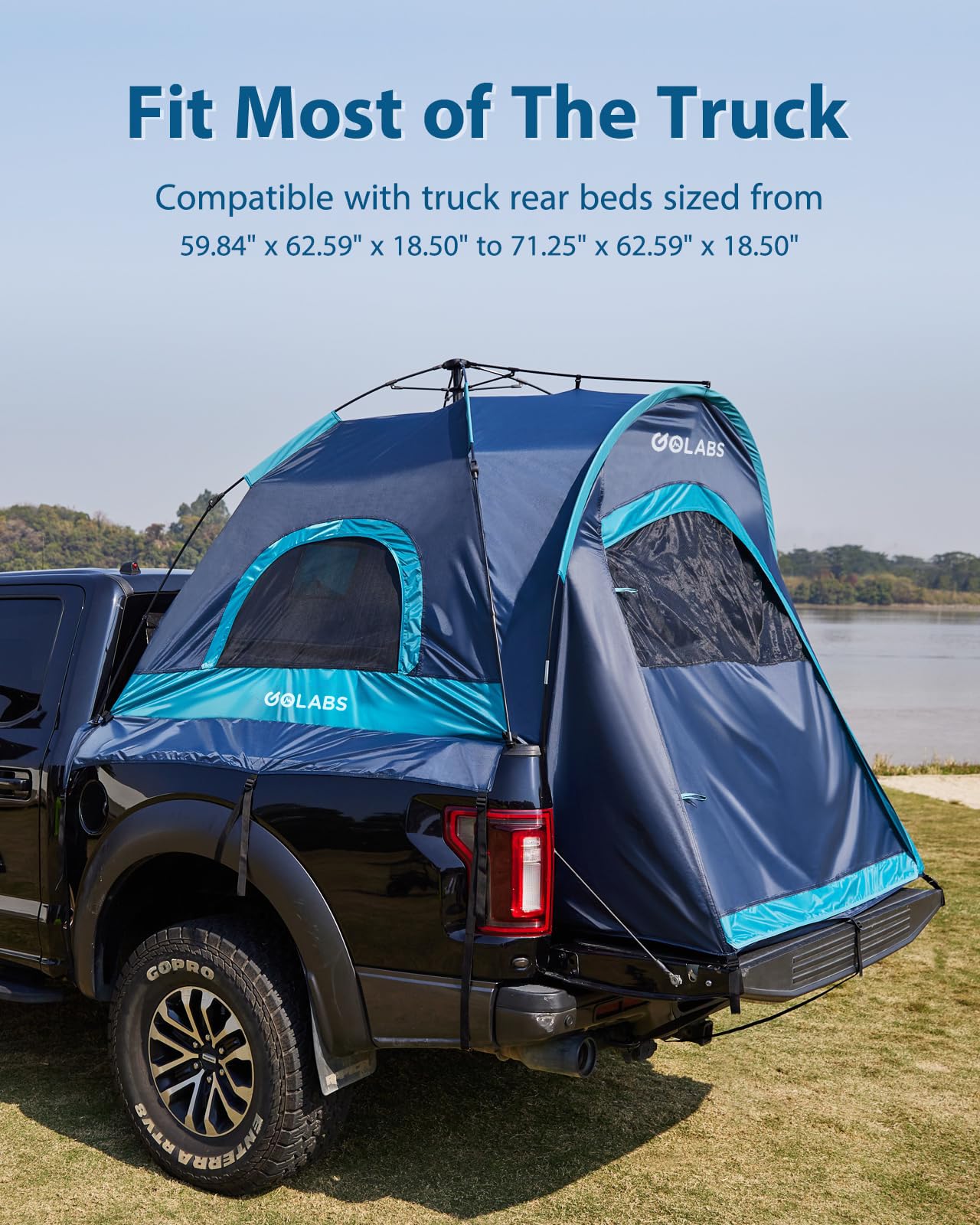 Golabs Truck Bed Tent for 5-6 Ft Bed, 8-Minutes Easy Setup by Pre-Attached Poles, Waterproof PU2000mm & 210D Oxford Fabric, 2-Person Portable with Extra Rainfly Cover, Include Storage Bag& Pocket&Hook