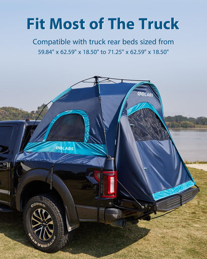 Golabs Truck Bed Tent for 5-6 Ft Bed, 8-Minutes Easy Setup by Pre-Attached Poles, Waterproof PU2000mm & 210D Oxford Fabric, 2-Person Portable with Extra Rainfly Cover, Include Storage Bag& Pocket&Hook