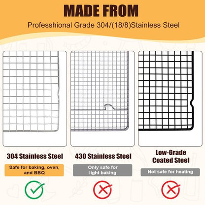 Cooling Racks for Cooking and Baking – 2 PCS 10" x 16" Heavy Duty 304 Stainless Steel Wire Rack, Oven & Dishwasher Safe Baking Cooling Rack for Grilling, Roasting – Fits Half Sheet Pan