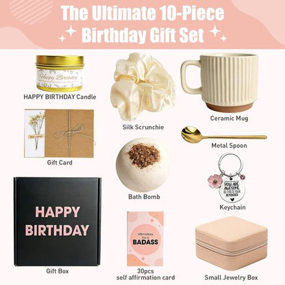 EOECL Happy Birthday Gift Box for Women - Relaxing Spa Basket for Best Friend, Mom, Coworker - Unique Gift Set with Affirmation Cards - Perfect for 18th 30th 40th 50th 60th Birthday
