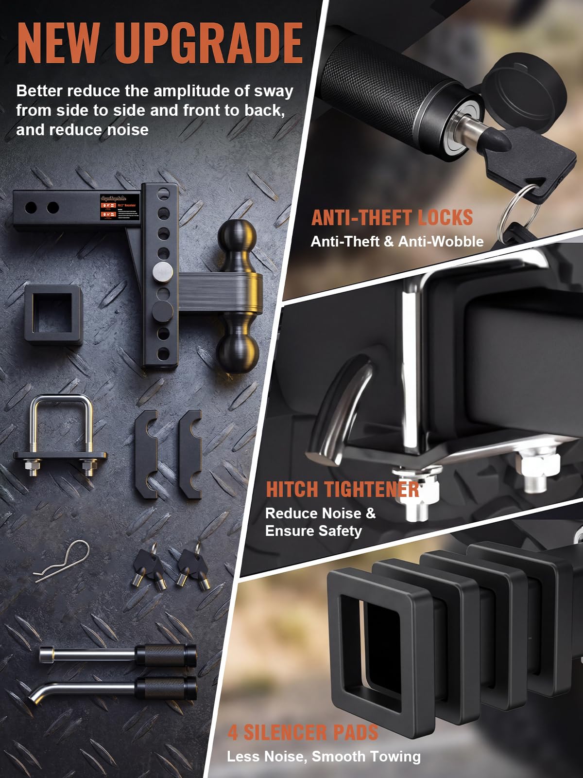 Aquilaplain 2 inch Adjustable Trailer Hitch with 2 Anti-Theft Lock Pins - 6" Rise/Drop, 2'' & 2-5/16'' Ball Hitches 25000 LBS Heavy Duty Towing Ball Mount for RVs, Campers, Boat Trailers