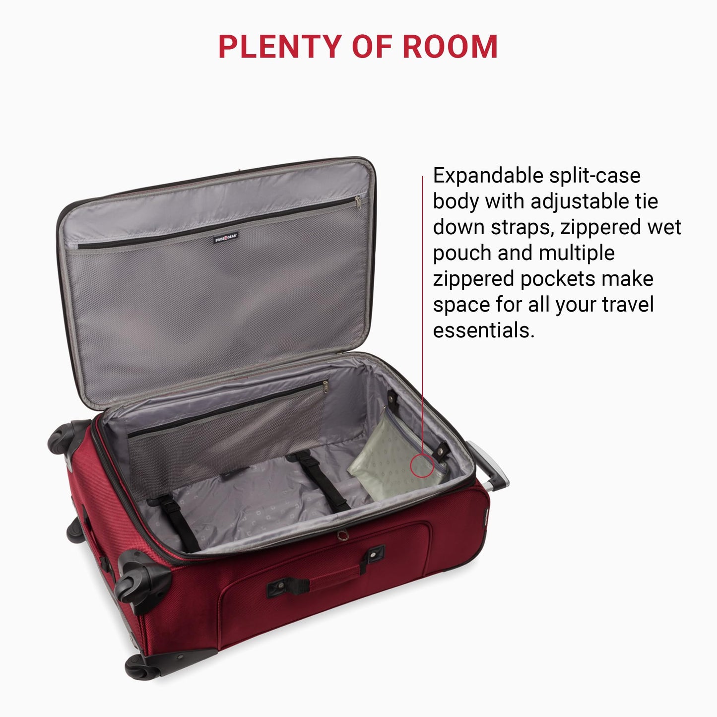 SWISSGEAR Sion Softside Expandable Spinner Luggage Durable Lightweight Travel Suitcase, Burgundy, Checked-Large