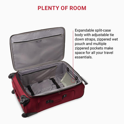 SWISSGEAR Sion Softside Expandable Spinner Luggage Durable Lightweight Travel Suitcase, Burgundy, Checked-Large