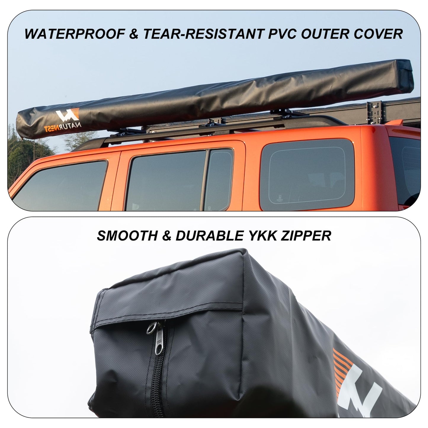 Naturnest 270 Car Awning Plus, Waterproof Windproof UV-Resistant Retractable Awning with LED Light for Camper, 270 Degree Manual Retractable Side Awnings for Truck, SUV, Jeep, Van - Driver Side