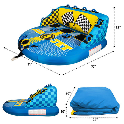 KMJETNIVY Towable Tubes for Boating Person,Pull Tube, Super Sofa Tubes for Boats,Inflatable Boat Tube,Front&Back Tow Points w/Heavy-Duty Thick Nylon Cover for Water Sports (3)