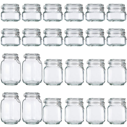Maxdot 24 Pack Glass Mason Jar with Lid, 17oz 34oz 51oz 3 Size Airtight Food Storage Jar Set Square Food Storage Container for Kitchen Flour Grain Sugar Bean Canning Oat Coffee Pasta Snack Nut