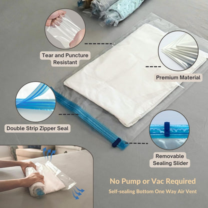 Skiennix Vacuum Storage Bags - 35 Pack Compression Space Saver for Bedding & Clothing - Includes Hand Pump