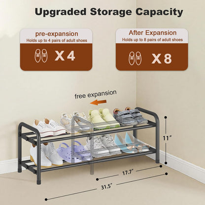 KANAV 2-Tier Expandable Shoe Rack - Adjustable Organizer for Small Spaces | Durable Storage for Entryway & Bedroom