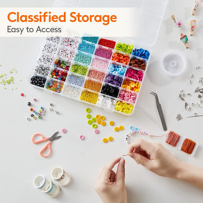 Lifewit 36-Grid Clear Stackable Plastic Organizer - Adjustable Dividers for Crafts & Jewelry | 2 Pack with Labels