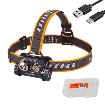 Fenix HM65R Rechargeable Headlamp, 1400 Lumens Dual Beam LED HeadLamp with USB-C Charging, IP68 Waterproof, Lightweight Design for Running, Hiking, Camping, and Work, with Lumentac Organizer