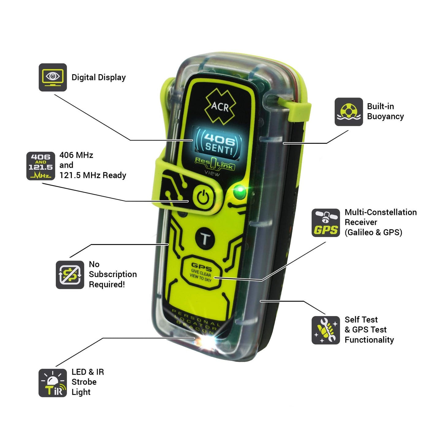 ACR ResQLink View - Buoyant Personal Locator Beacon with GPS for Hiking, Boating and All Outdoor Adventures (Model PLB 425) ACR 2922