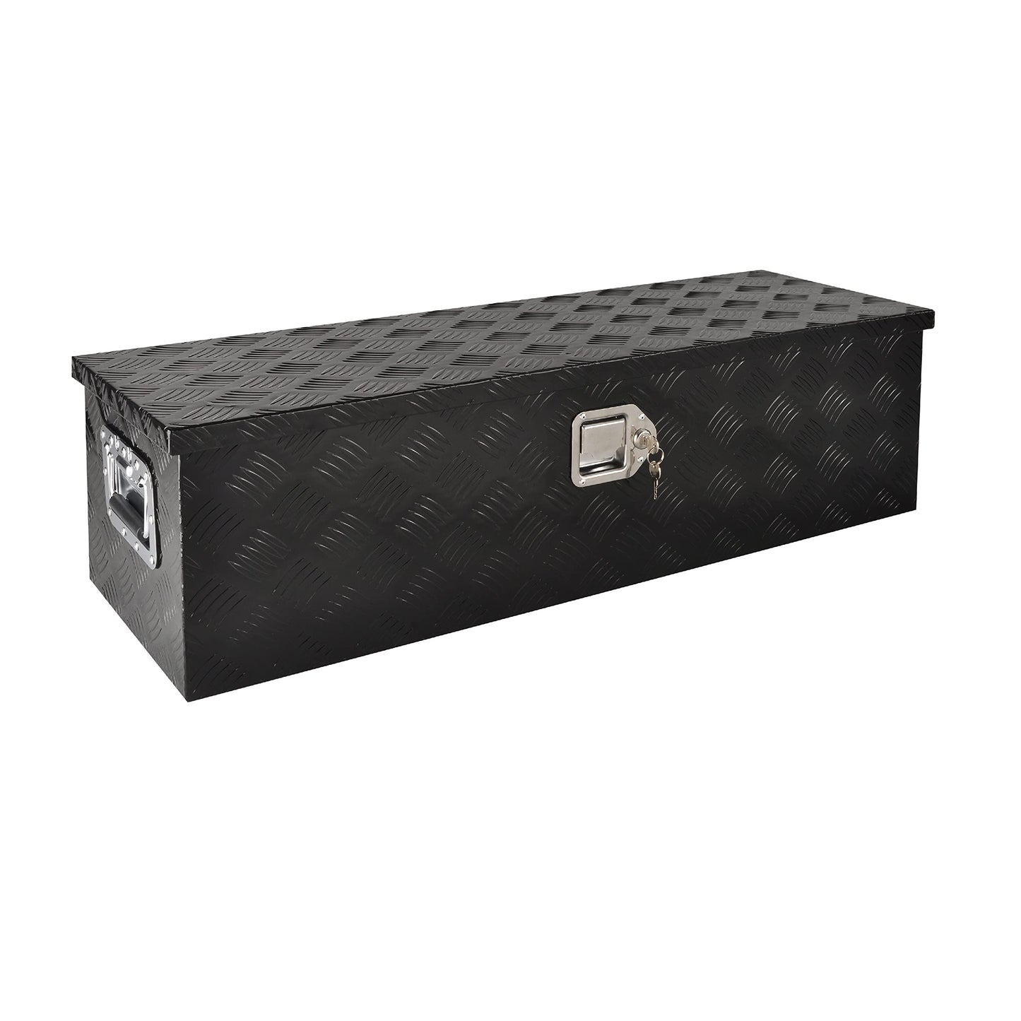 FGJQEFG 39 Inch Aluminum Heavy Duty Truck Bed Tool Box Truck Car Outdoor Trailer Pickup Toolbox, RV Storage Organizer Trailer Storage Tool Box w/Lock & Keys, 5 Bar Tread, Black (39"X13"X10")