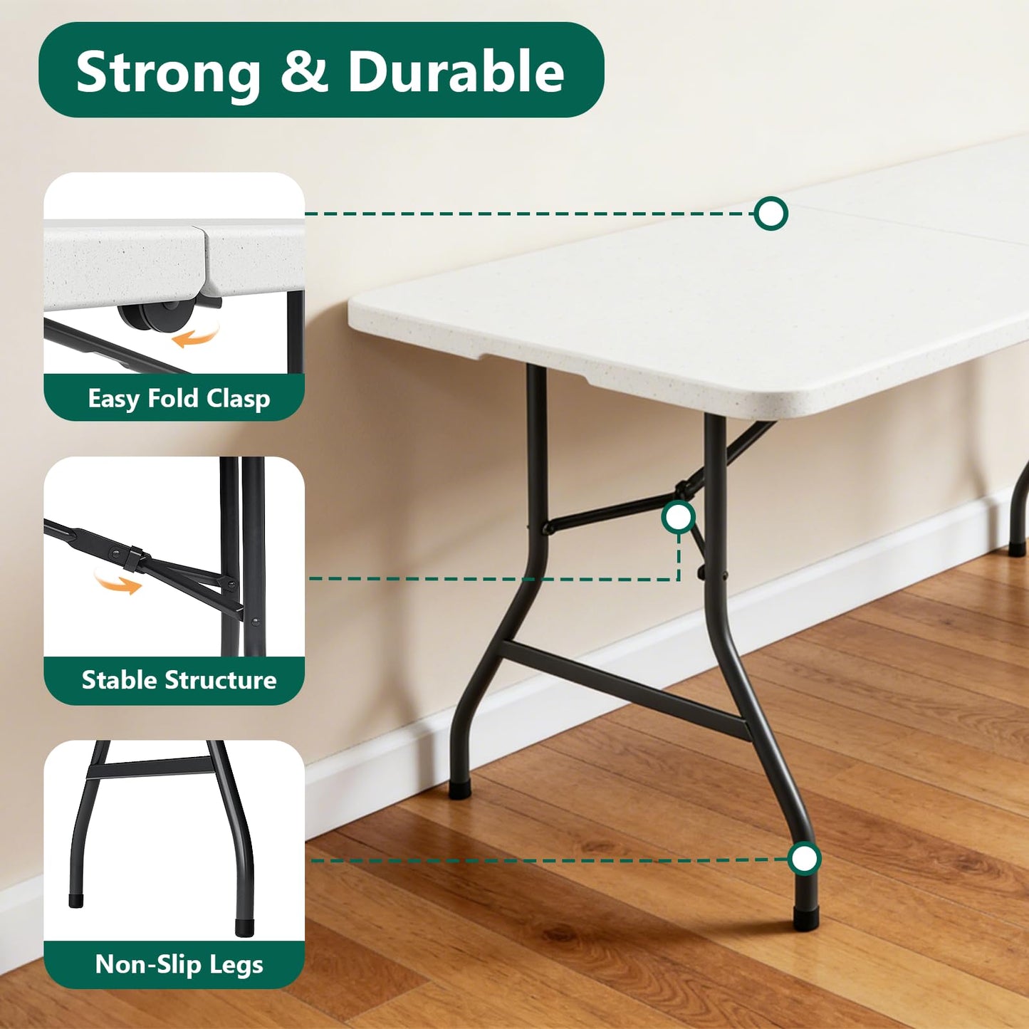 MAKE CHANGES 2 Pack 6ft Folding Table, Foldable Picnic Table Portable Table for Indoor Outdoor Use Heavy Duty Plastic Table Camping Table with Carry Handle for Party, BBQ, White