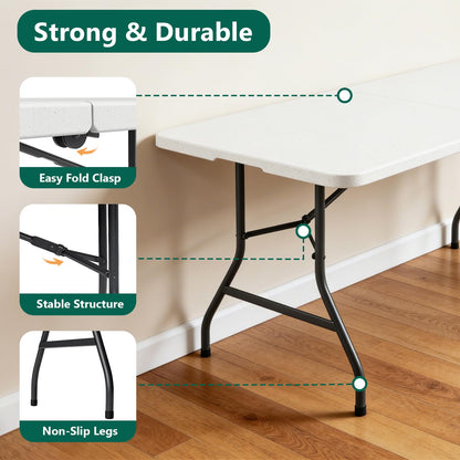 MAKE CHANGES 2 Pack 6ft Folding Table, Foldable Picnic Table Portable Table for Indoor Outdoor Use Heavy Duty Plastic Table Camping Table with Carry Handle for Party, BBQ, White