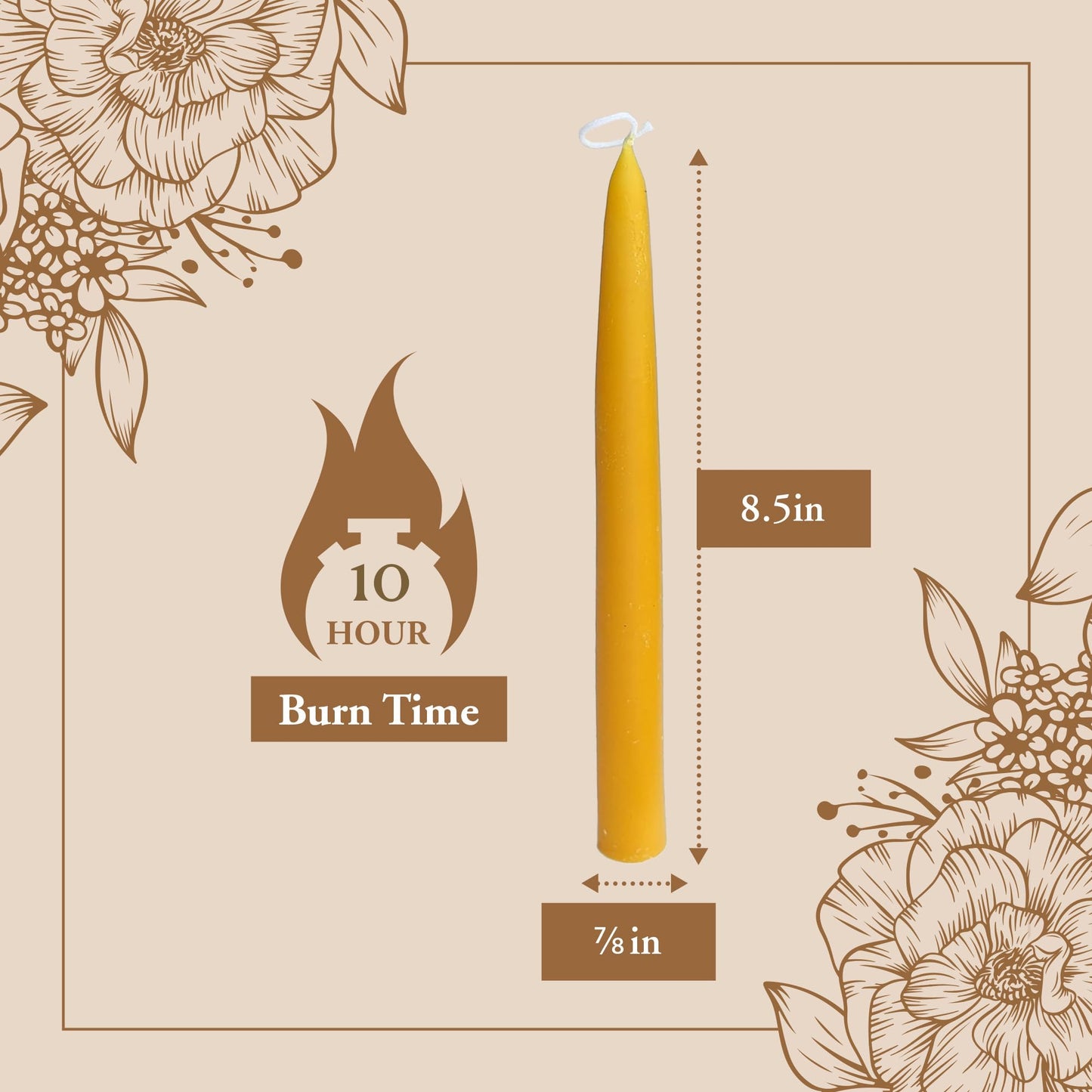 100% Pure Beeswax Taper Candles - All-Natural Handmade Decorative & Dipped Smokeless Unscented Candles for Christmas, Advent, and Hanukkah, Yellow, 8.5 Inches, 12 Candle Set, by BeeTheLight