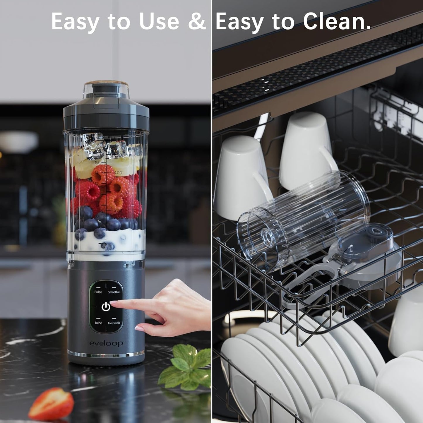 Skiennix Personal Blender - Portable Smoothie Maker with 4 Programs | Cordless USB-C Rechargeable, 18 oz